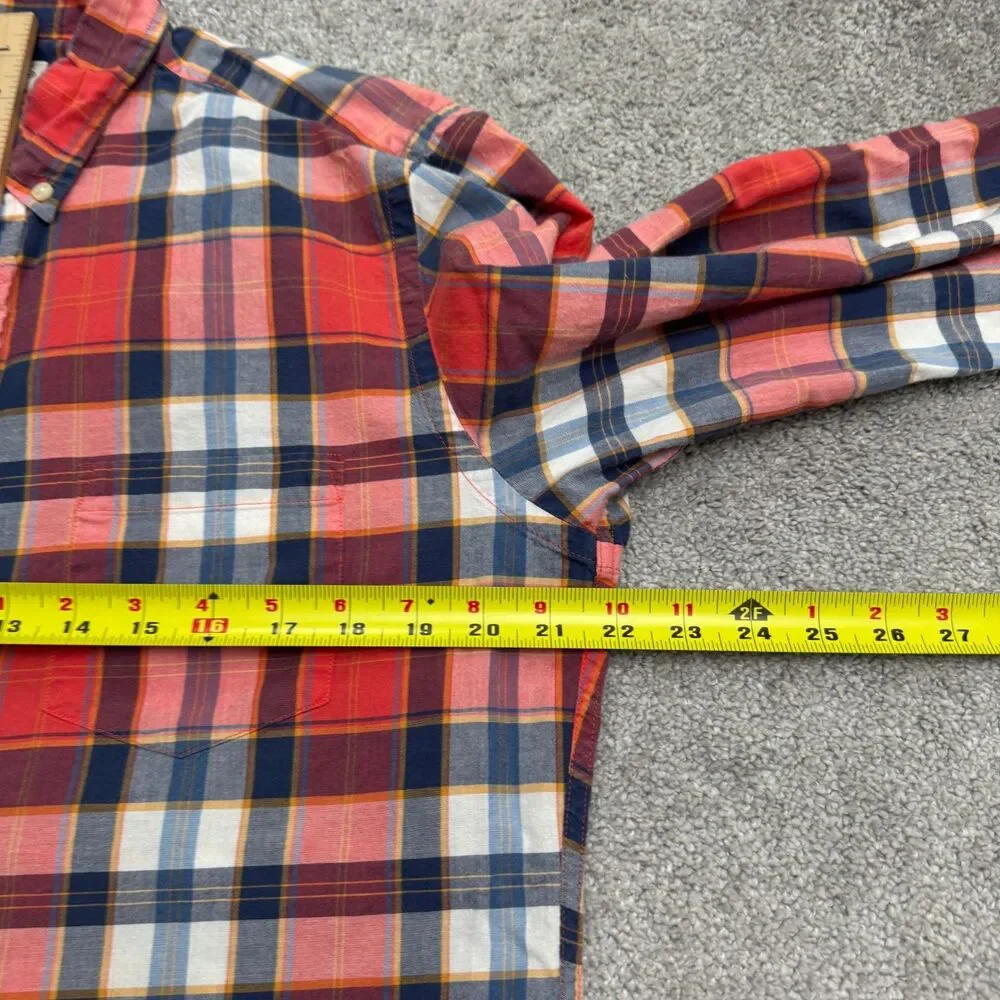 J.Crew Summer Plaid Cotton Long Sleeve Button Down Shirt Mens Medium Red Blue